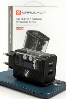 Szybka Ładowarka sieciowa 36W USB C USB A Power Delivery 3.0 Czarna Uruchom