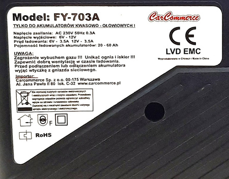 Prostownik CarCommerce FY-703A 6 / 12V - 6A