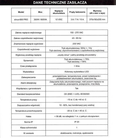 Zestaw Awaryjnego Zasilania Pieca CO Przetwornica 600E + Akumulator 40A VOLT POLSKA