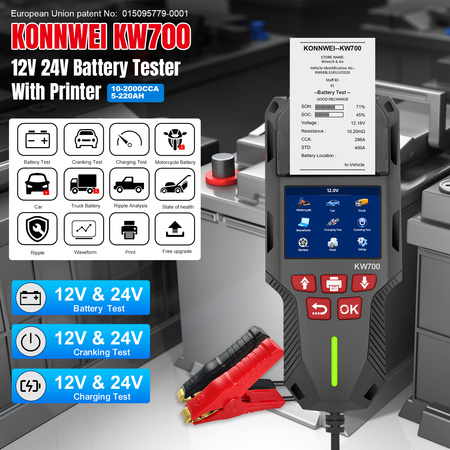 KONNWEI KW700 TESTER AKUMULATORÓW 24V 12V z drukarką