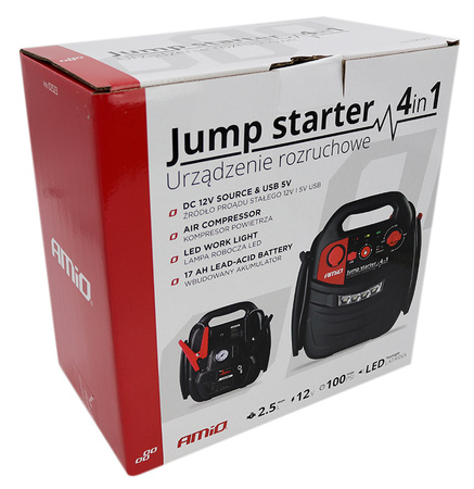 Urządzenie rozruchowe AMiO 4 w 1, 12V 17Ah 900A JS01 z kompresorem