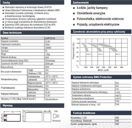 Akumulator ENERBLOCK 12.8V 10AH JLFP12-10 LITHIUM LiFePO4