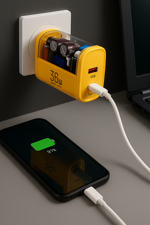 Szybka Ładowarka sieciowa 36W USB C USB A Żółta Limitowana