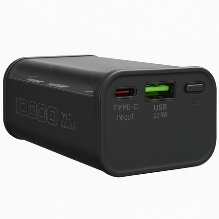 POWERBANK 10000mAh 22.5W QC3.0 QC4.0 PD3.0 USB1 USB-C Czarny