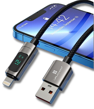 Kabel USB LIGHTNING Apple IPHONE Szybki 12W Z WYŚWIETLACZEM 1M Uruchom