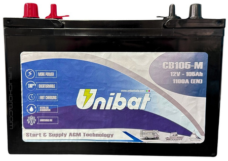 AKUMULATOR UNIBAT Dual AGM 105Ah 1100A Kamper UPS CB105-M