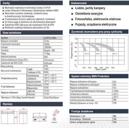 Akumulator ENERBLOCK LITHIUM LIFEPO4 12.8V 100AH JLFP12-100H EXTREME