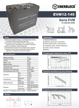 Akumulator ENERBLOCK 12V 145AH EVM12-145 AGM Traction