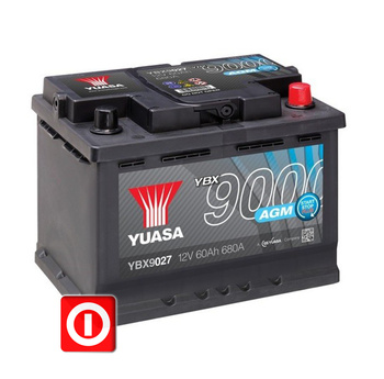 YUASA AGM 60Ah 640A P+ START-STOP YBX9027 NEW
