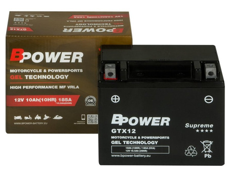 Akumulator Wzmocniony Bpower GEL GTX12 (YTX12-BS) 10Ah 185A