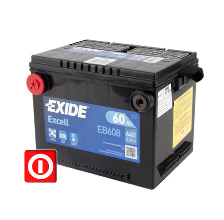 Akumulator 60Ah 640A L+ EXIDE (USA wkręcane klemy) EB608