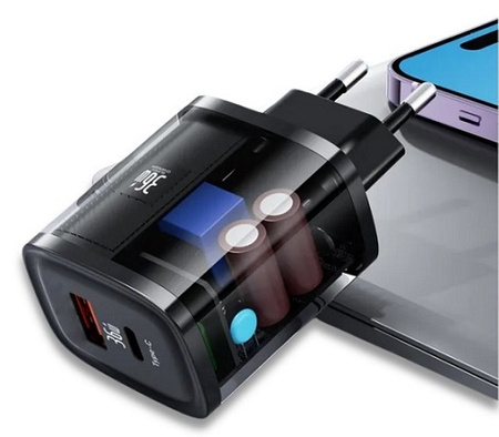 Szybka Ładowarka sieciowa 36W USB C USB A Power Delivery 3.0 Czarna Uruchom