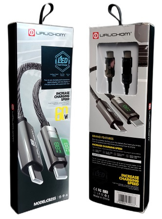 Kabel USB C - USB C Szybki 60W Z WYŚWIETLACZEM 1M Uruchom