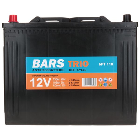 Akumulator trakcyjny Bars TRIO Deep Cycle 12V 130Ah GC12 DC 345*175*285 (6PT110) Bars SEMI125