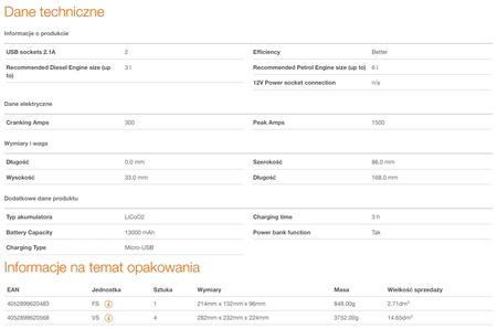 Osram Jump Starter Booster litowy 300 12V 13000mAh