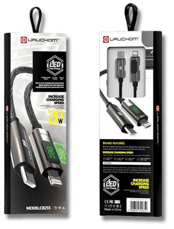 Kabel USB C LIGHTNING Apple IPHONE Szybki 20W Z WYŚWIETLACZEM 1M Uruchom