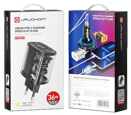 Szybka Ładowarka sieciowa 36W USB C USB A Power Delivery 3.0 Biała Uruchom