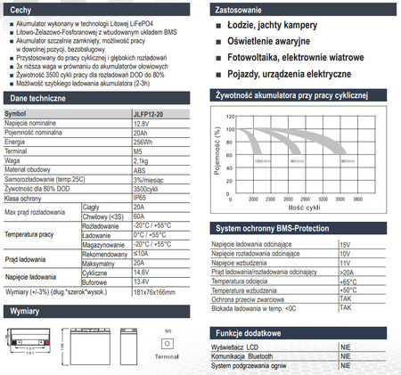 Akumulator ENERBLOCK LITHIUM LIFEPO4 12.8V 20AH JLFP12-20