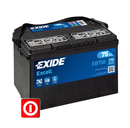 Akumulator 75Ah 770A L+ EXIDE EB758  (WYCOFANY) zastąpiony EB708