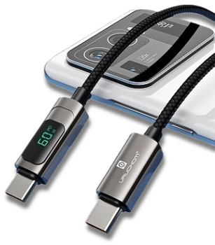 Kabel USB C - USB C Szybki 60W Z WYŚWIETLACZEM 1M Uruchom