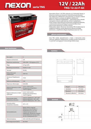 Akumulator Nexon 12V 22Ah GEL TNG-12-22-F-GC