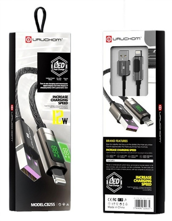 Kabel USB LIGHTNING Apple IPHONE Szybki 12W Z WYŚWIETLACZEM 1M Uruchom